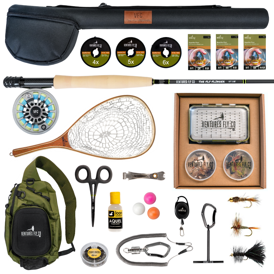 beginners fly fishing kit with rod VFC Starter Packs Rod (9 ft - 5 wt) & Reel (Right Hand Retrieve