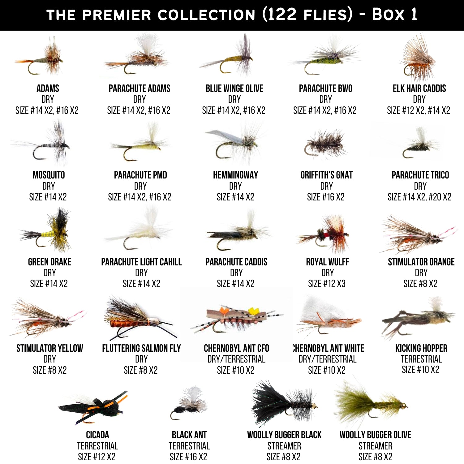 Ventures Fly Co 122 Premium Hand Tied Fly Fishing Flies Assortment Two Fly Boxes Included Dry, Wet, Nymphs, Streamers, Wooly Bug